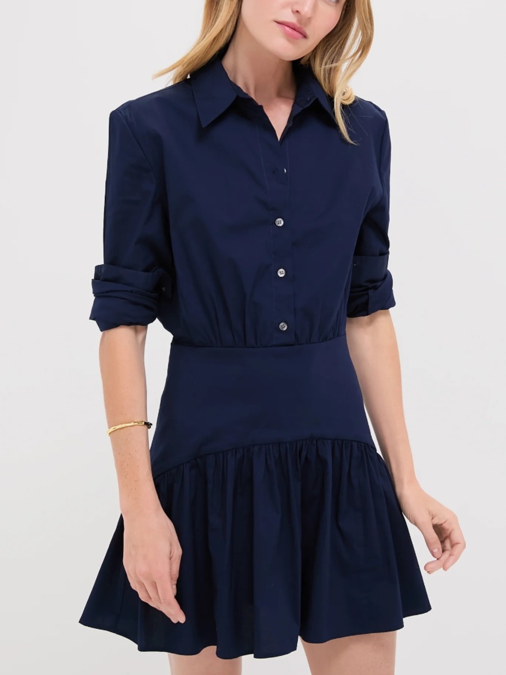 STAUD Rocco Mini Dress Navy Blue Cotton Poplin Collared Drop Waist Sz 8 Pristine